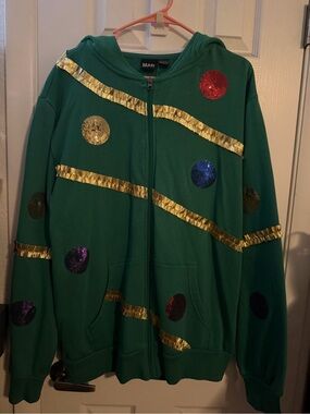MAD Engine Green Sequin Dot Zip Hoodie with Gold Trim